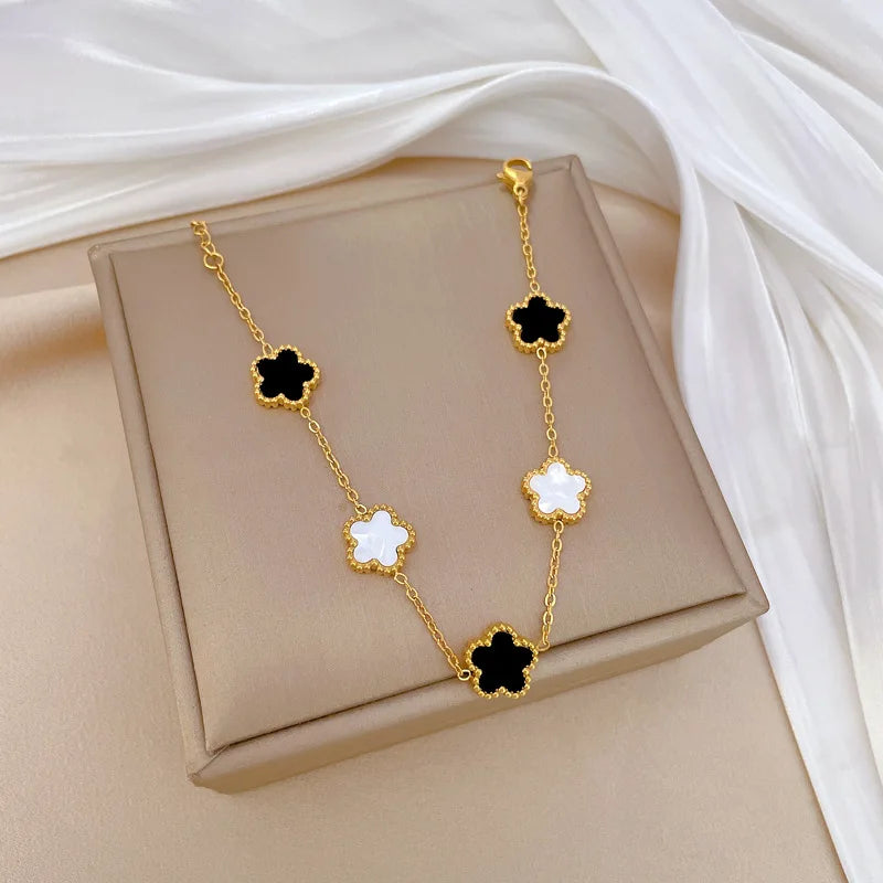 Stainless Steel Gold Color Shell Flower Charm Bracelets
