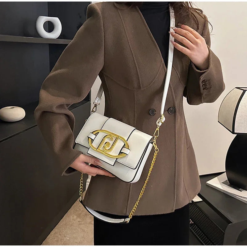 Metal Buckle Flap Crossbody Bag,
