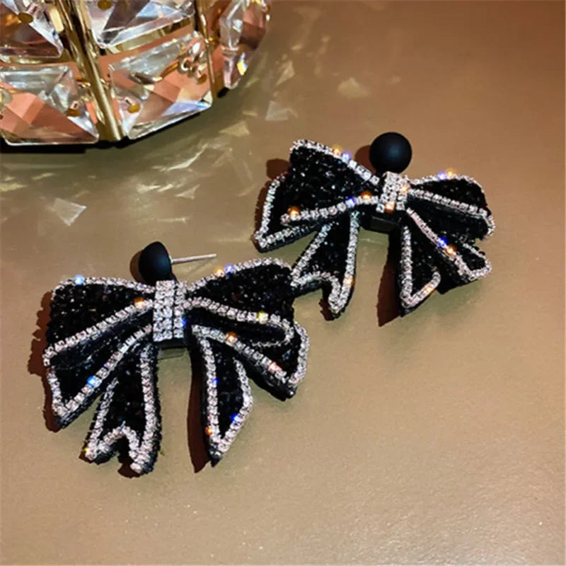 Korean Style Black Bowknot Earrings