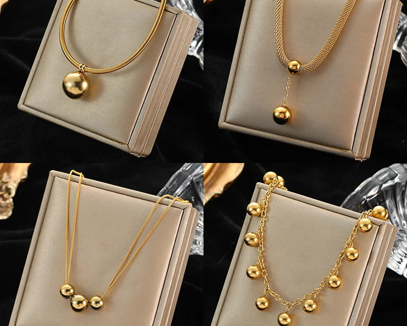 316L Stainless Steel Ball Beads Pendant Necklace