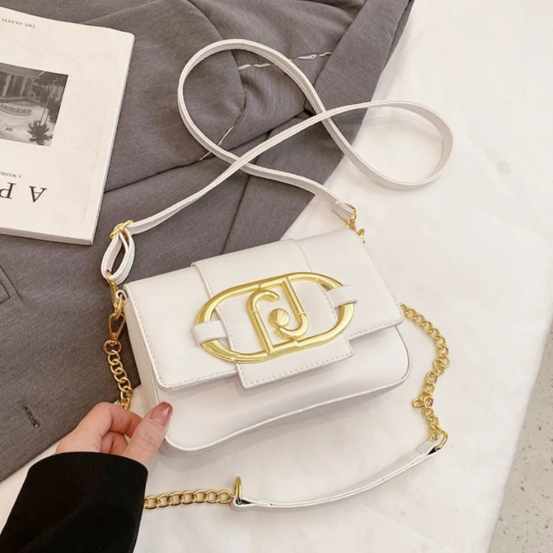 Metal Buckle Flap Crossbody Bag,