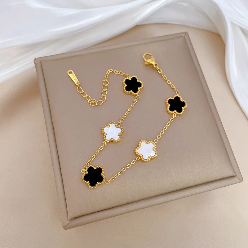 Stainless Steel Gold Color Shell Flower Charm Bracelets
