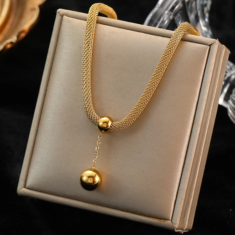 316L Stainless Steel Ball Beads Pendant Necklace