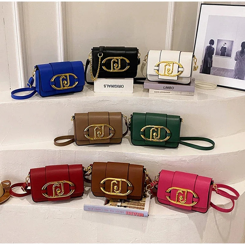Metal Buckle Flap Crossbody Bag,