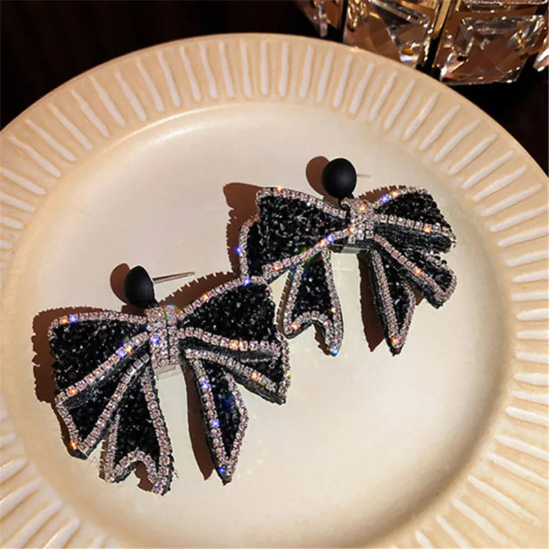 Korean Style Black Bowknot Earrings