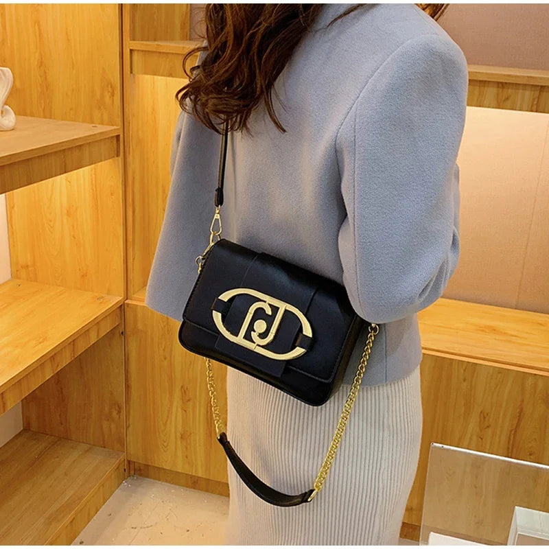 Metal Buckle Flap Crossbody Bag,