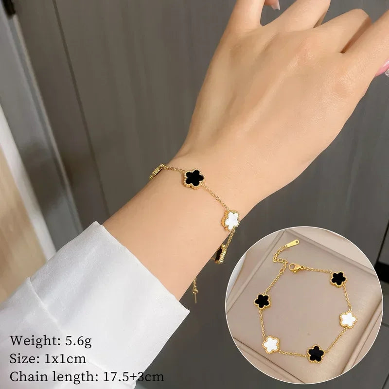 Stainless Steel Gold Color Shell Flower Charm Bracelets