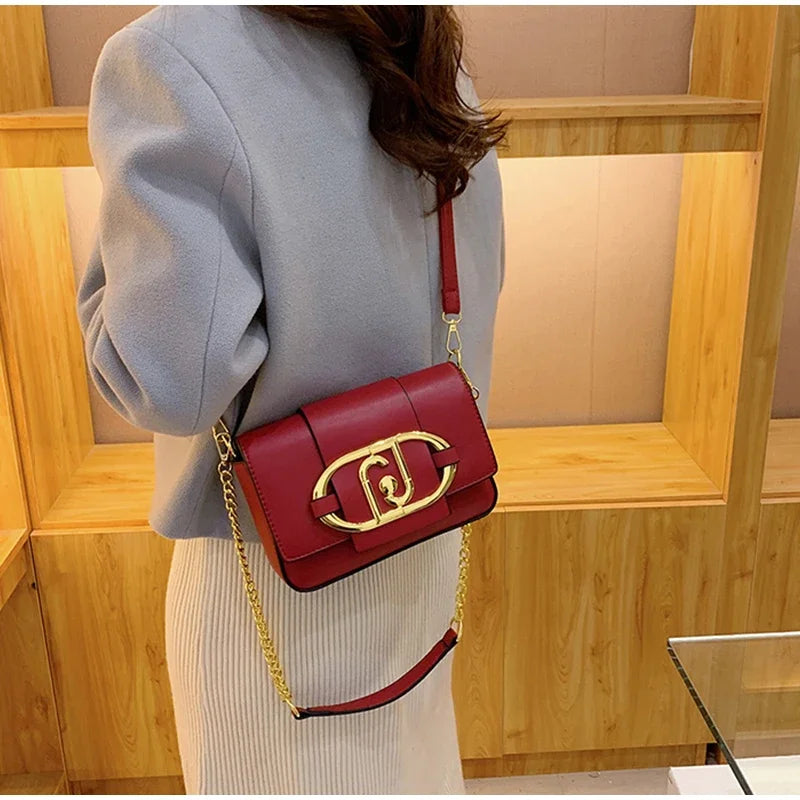 Metal Buckle Flap Crossbody Bag,