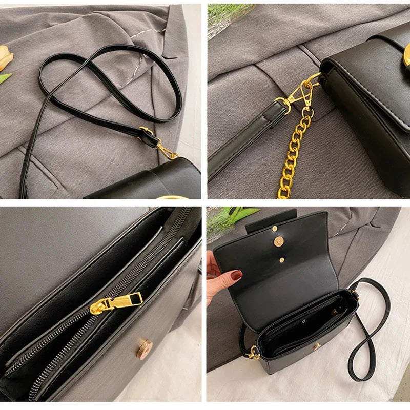 Metal Buckle Flap Crossbody Bag,
