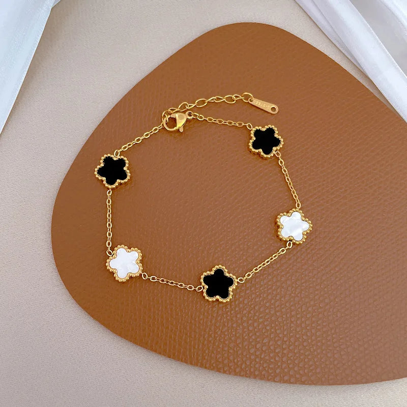 Stainless Steel Gold Color Shell Flower Charm Bracelets