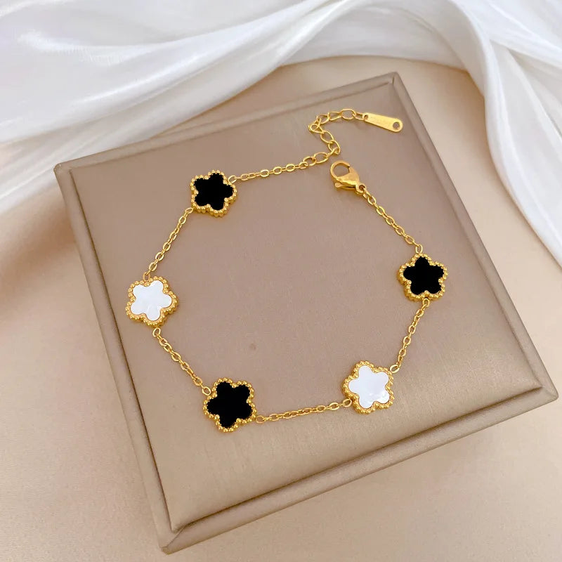 Stainless Steel Gold Color Shell Flower Charm Bracelets