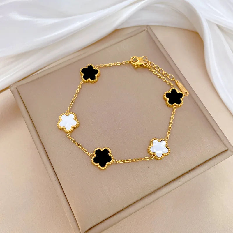 Stainless Steel Gold Color Shell Flower Charm Bracelets