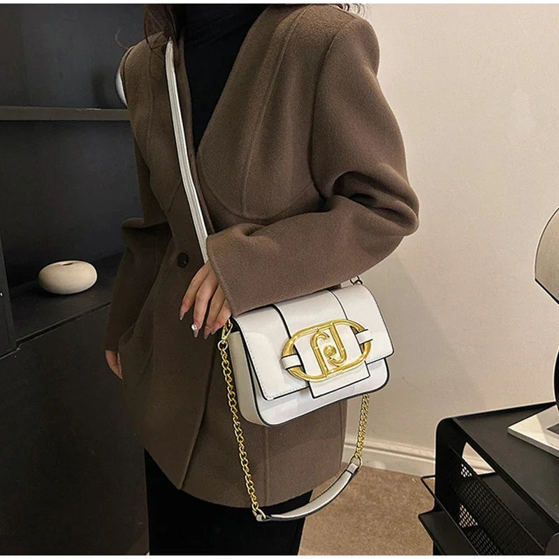 Metal Buckle Flap Crossbody Bag,