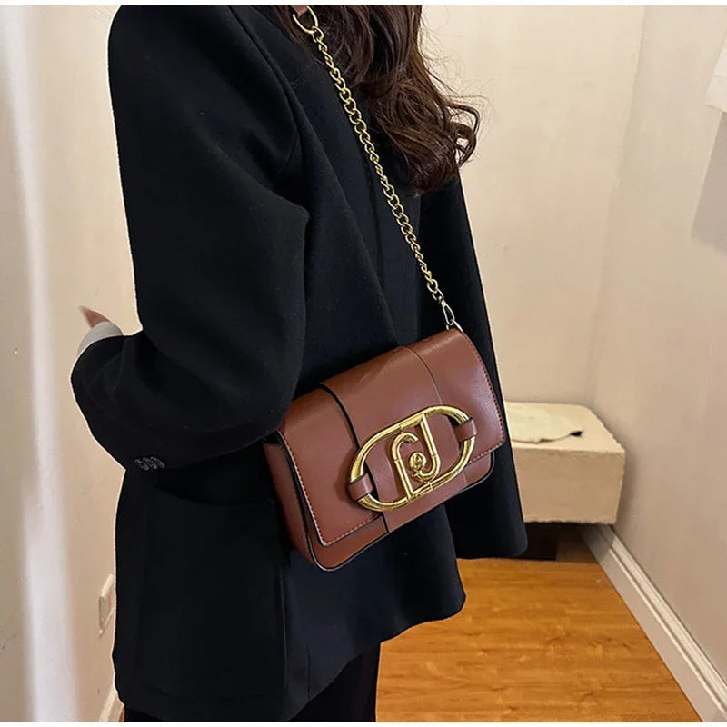 Metal Buckle Flap Crossbody Bag,