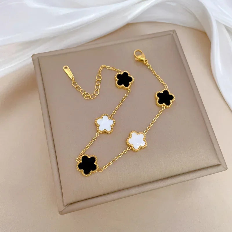 Stainless Steel Gold Color Shell Flower Charm Bracelets