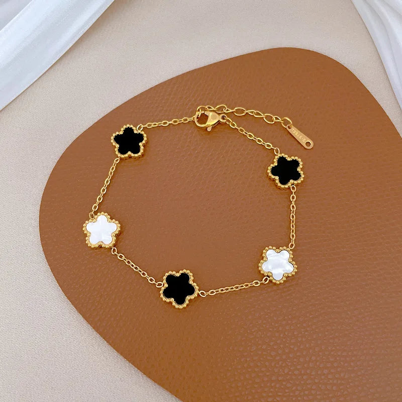 Stainless Steel Gold Color Shell Flower Charm Bracelets