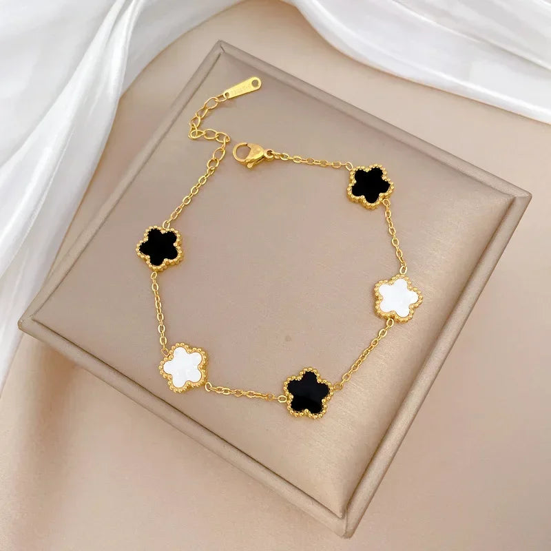 Stainless Steel Gold Color Shell Flower Charm Bracelets