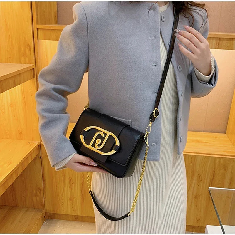 Metal Buckle Flap Crossbody Bag,