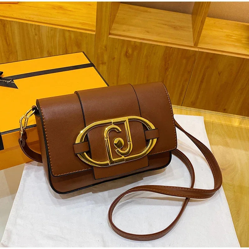 Metal Buckle Flap Crossbody Bag,