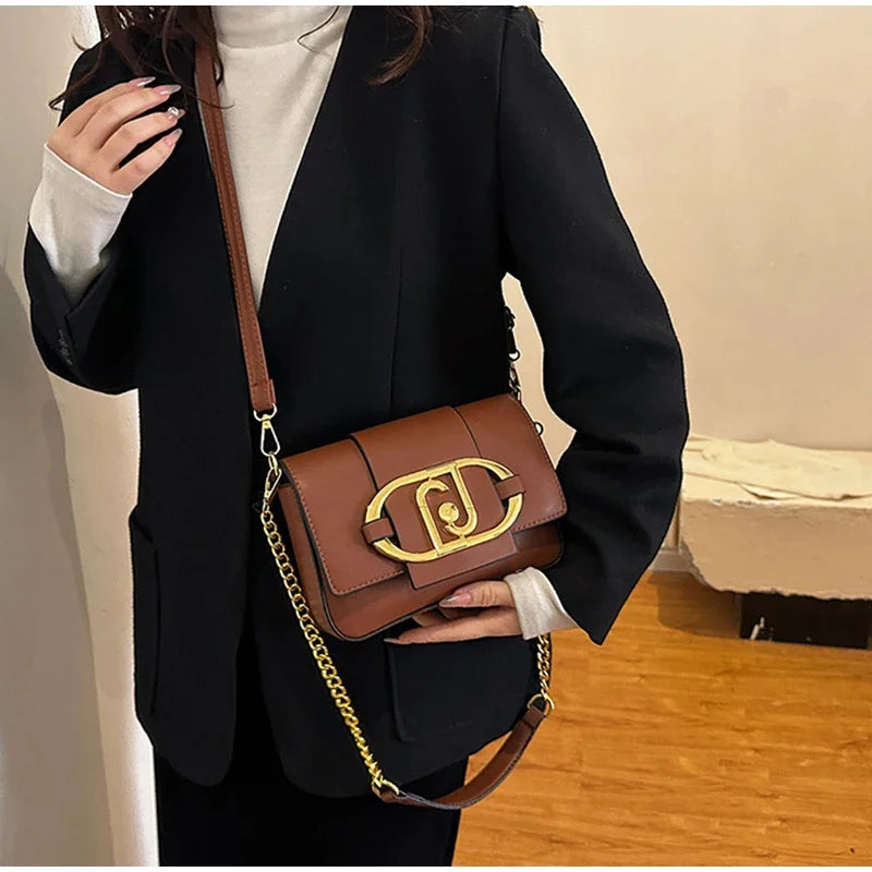 Metal Buckle Flap Crossbody Bag,
