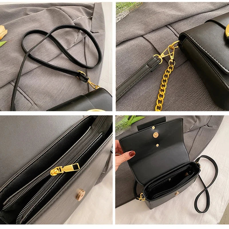 Metal Buckle Flap Crossbody Bag,