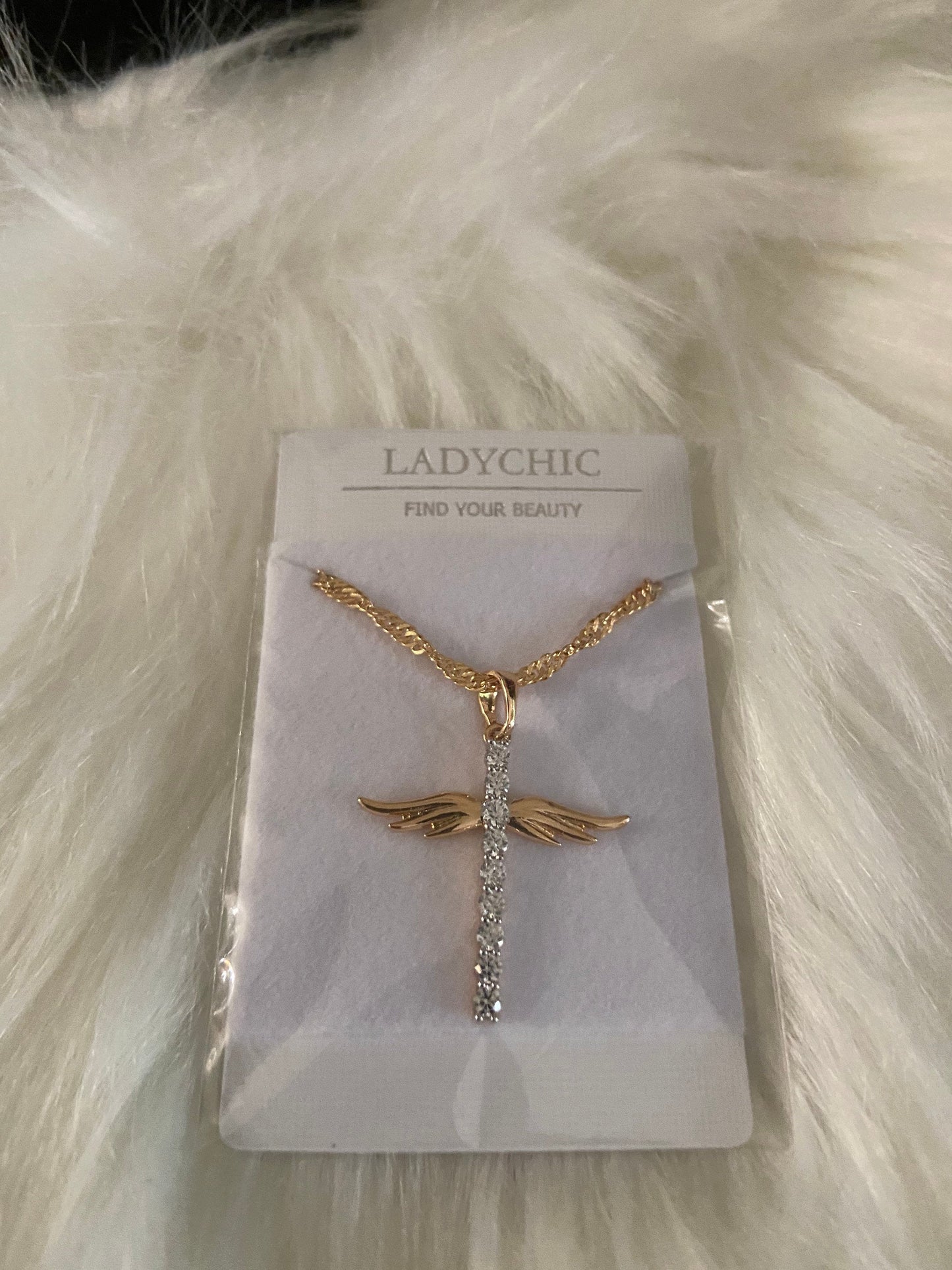 Angel Wings Cross Pendant for Girls, Crystal Jewelry