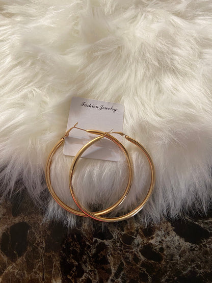 Large Thick Big Hoop Gold Color Earrings