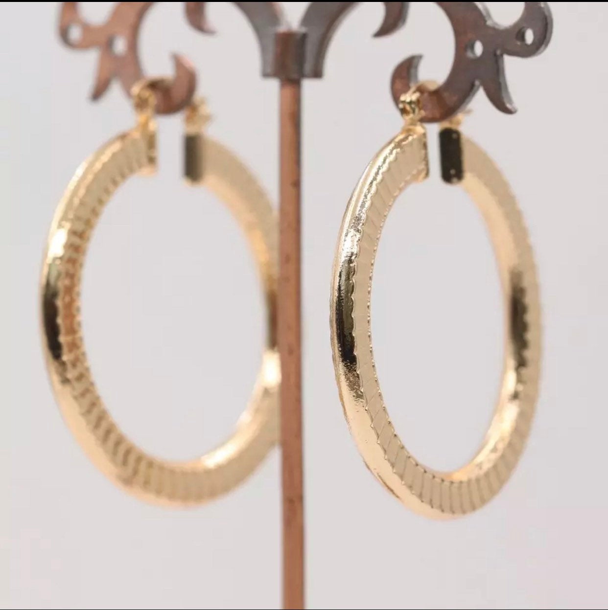 Vintage Hoop Earrings, Woman Gold Filled Earrings, Retro Metal Earrings