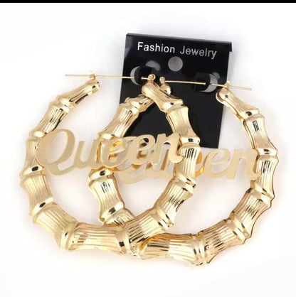 18K Gold Hoop Letter Melanin Bamboo Earrings