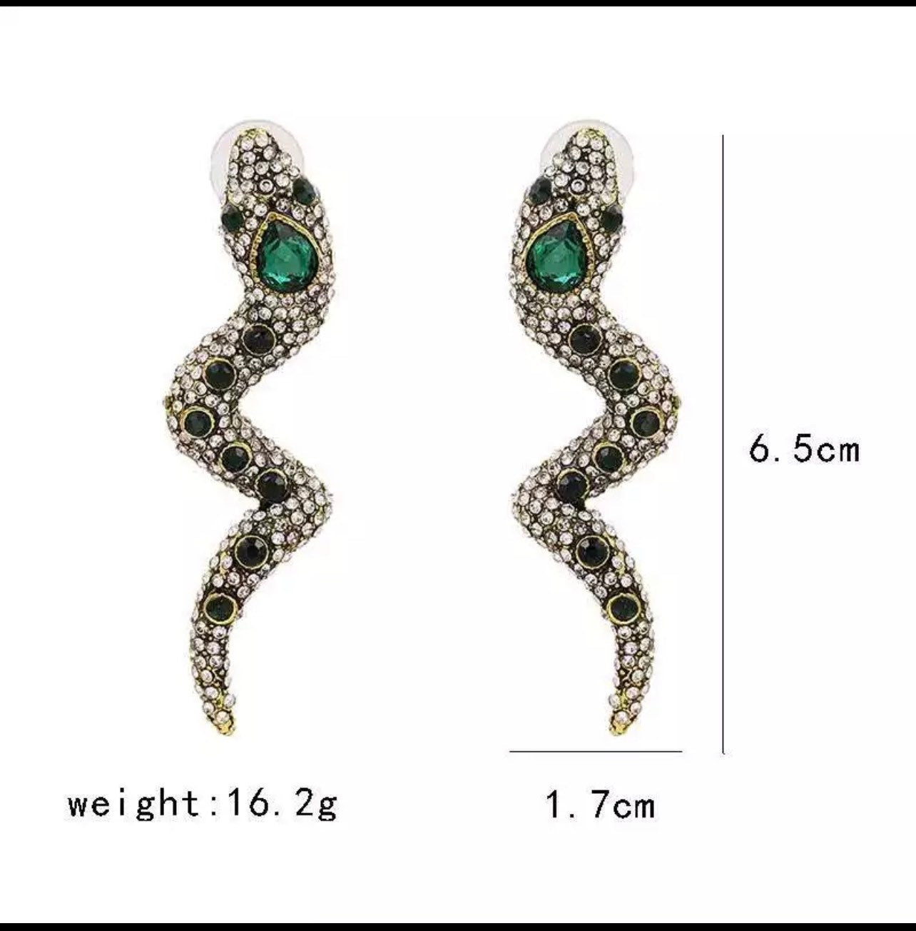 Large Green Gem Snake Earrings