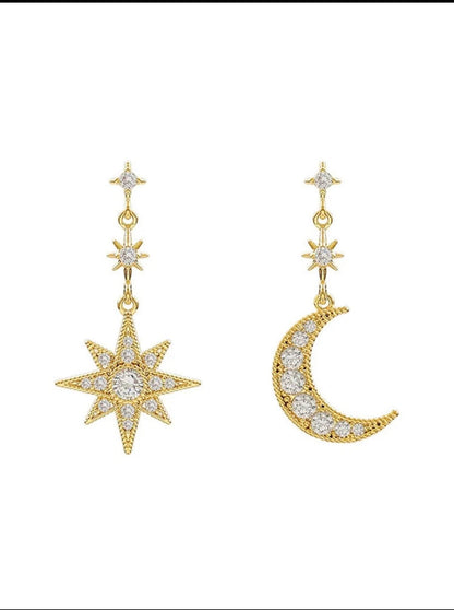 Rhinestone Moon & Star Earrings