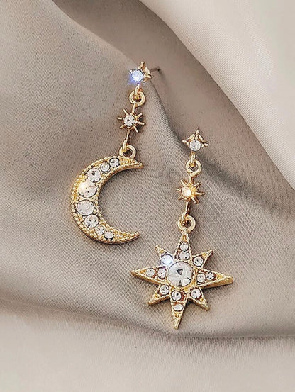 Rhinestone Moon & Star Earrings - KAY BEAUTY